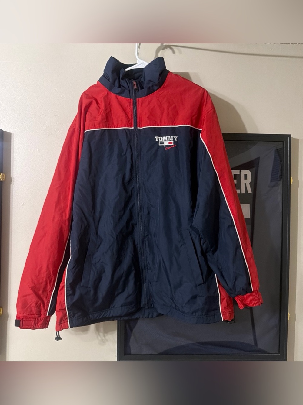 Tommy Hilfiger Men's Navy & Red Windbreaker Jacket lined with Fleece